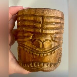Vintage Carved Wooden Tiki Mug Ku Face Monkey Pod MCM